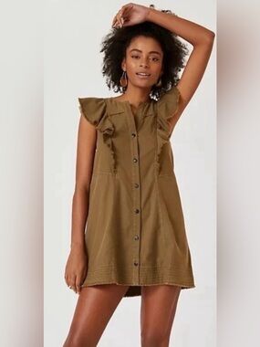 Anthropologie Pilcro size small Flutter Sleeve Mini Dress army green